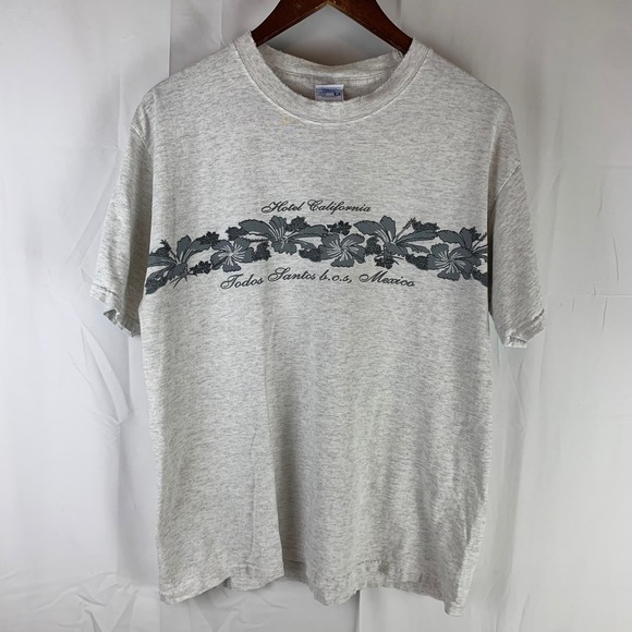 Yazbek Other - Hotel California Todos Santos Mexico T-Shirt Mens L Grey Floral Graphic Thrashed